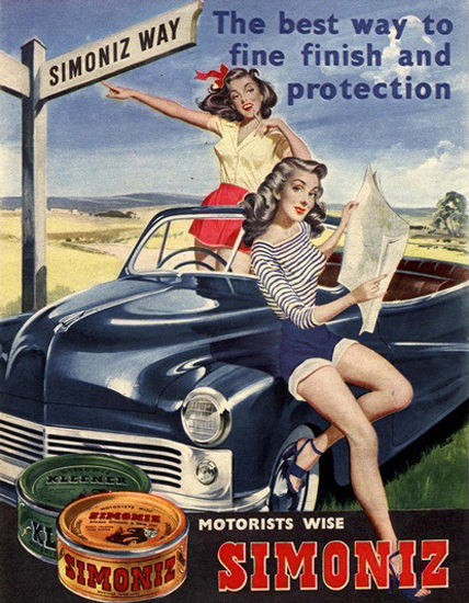 Simoniz Car Polish Girls Best Way To Fine Finish | Sex Appeal Vintage Ads and Covers 1891-1970