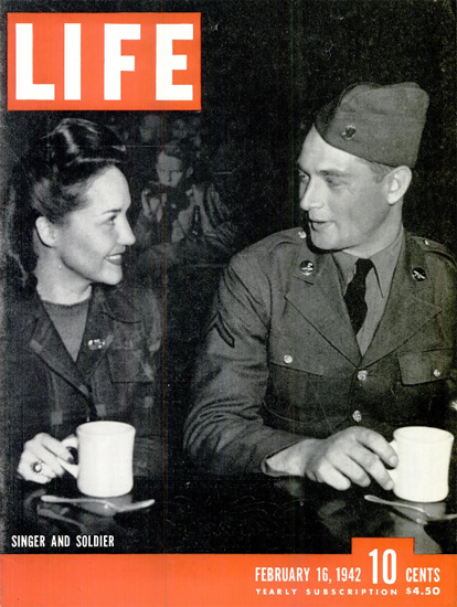 Singer and Soldier 16 Feb 1942 Copyright Life Magazine | Life Magazine BW Photo Covers 1936-1970