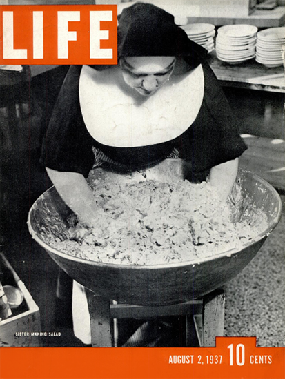 Sister making Salad 2 Aug 1937 Copyright Life Magazine | Life Magazine BW Photo Covers 1936-1970