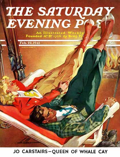 Ski Weld Saturday Evening Post Apres Ski 1941_02_22 | The Saturday Evening Post Graphic Art Covers 1931-1969