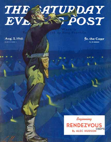 Ski Weld Saturday Evening Post Boot Camp Reveille 1941_08_02 | The Saturday Evening Post Graphic Art Covers 1931-1969