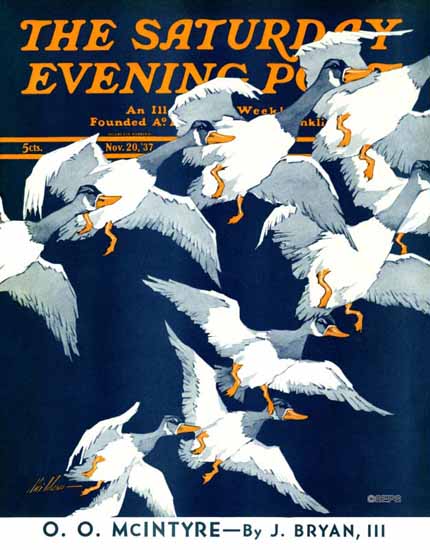 Ski Weld Saturday Evening Post Flying South 1937_11_20 | The Saturday Evening Post Graphic Art Covers 1931-1969