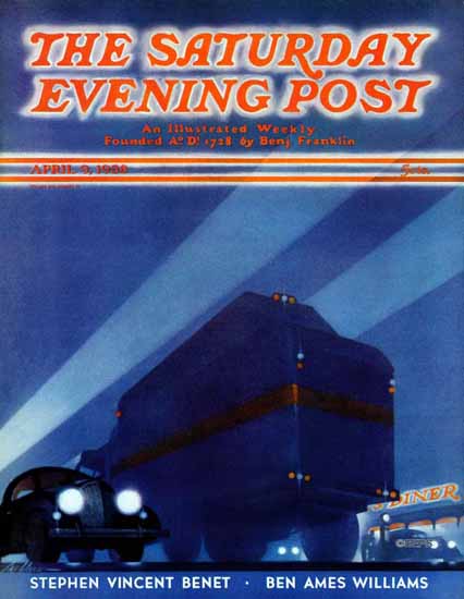 Ski Weld Saturday Evening Post Highway Diner 1938_04_09 | The Saturday Evening Post Graphic Art Covers 1931-1969