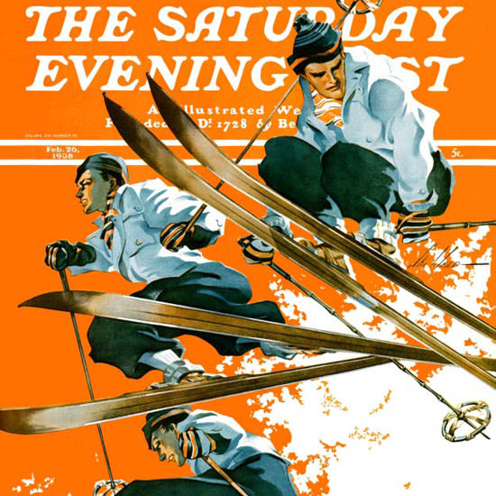 Ski Weld Saturday Evening Post Ski Jumpers 1938_02_26 Copyright crop | Best of 1930s Ad and Cover Art