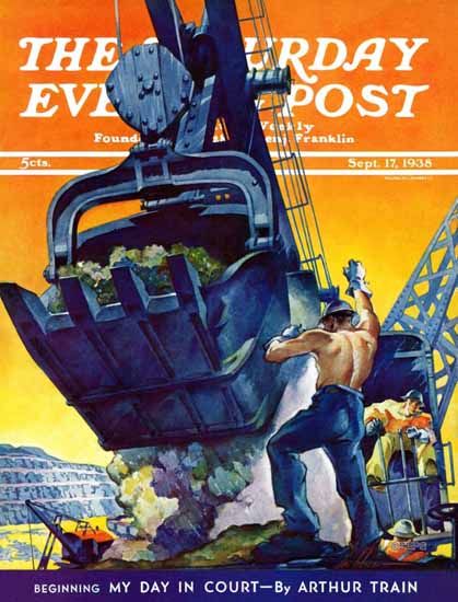 Ski Weld Saturday Evening Post Steam Shovel 1938_09_17 | The Saturday Evening Post Graphic Art Covers 1931-1969