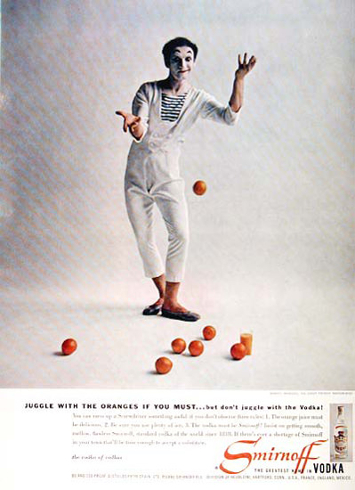 Smirnoff Vodka 1957 Marcel Marceau Clown | Vintage Ad and Cover Art 1891-1970