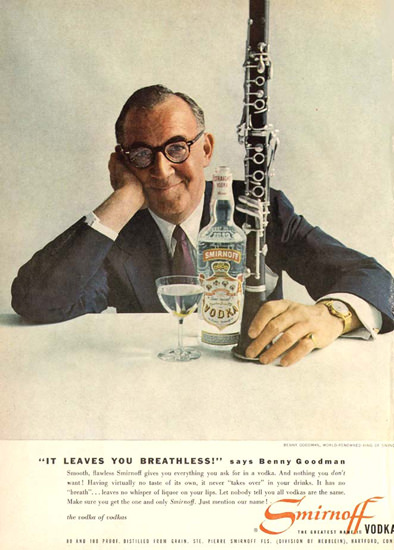 Smirnoff Vodka Benny Goodman 1958 | Sex Appeal Vintage Ads and Covers 1891-1970