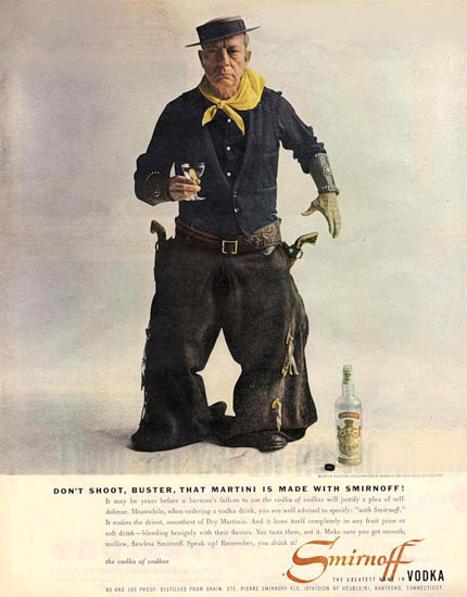 Smirnoff Vodka Buster Keaton 1957 Cowboy | Vintage Ad and Cover Art 1891-1970