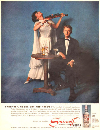 Smirnoff Vodka Mike Nichols Eliane May 1961 | Sex Appeal Vintage Ads and Covers 1891-1970