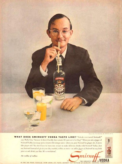 Smirnoff Vodka Wally Cox Mr Peppers 1957 | Sex Appeal Vintage Ads and Covers 1891-1970