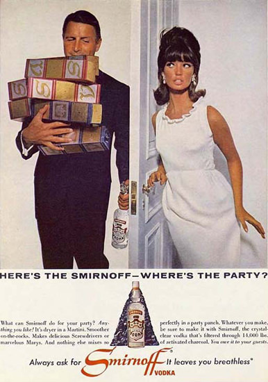 Smirnoff Vodka Wheres The Party 1965 | Sex Appeal Vintage Ads and Covers 1891-1970