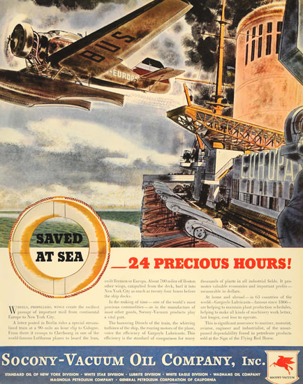 Socony Vacumm Oil  Saved At Sea 24 Hours 1935 | Vintage Ad and Cover Art 1891-1970