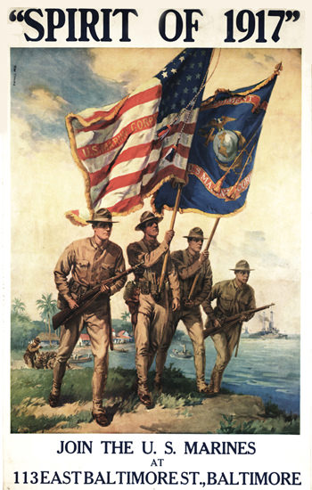 Spirit Of 1917 Join The US Marines | Vintage War Propaganda Posters 1891-1970