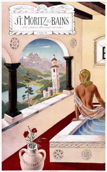 St Moritz Heilbad Im Hoehenklima Spa Switzerland 1940 | Vintage Travel Posters 1891-1970