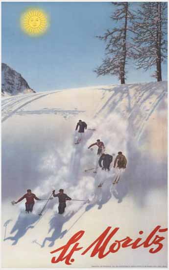 St Moritz Sun Skiing Switzerland 1935 | Vintage Travel Posters 1891-1970