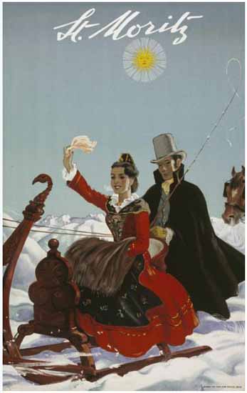 St Moritz Sun Sleigh Ride Switzerland 1944 | Vintage Travel Posters 1891-1970