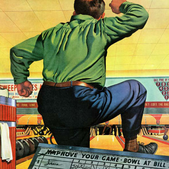 Stan Ekman Saturday Evening Post Bowling 1945_01_06 Copyright crop | Best of 1940s Ad and Cover Art