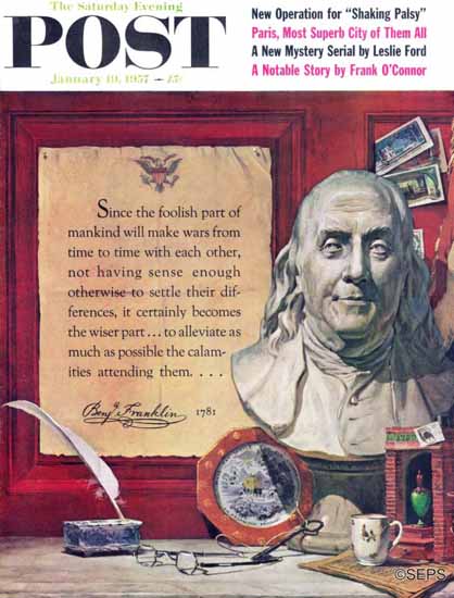 Stanley Meltzoff Saturday Evening Post Benjamin Franklin 1957_01_19 | The Saturday Evening Post Graphic Art Covers 1931-1969