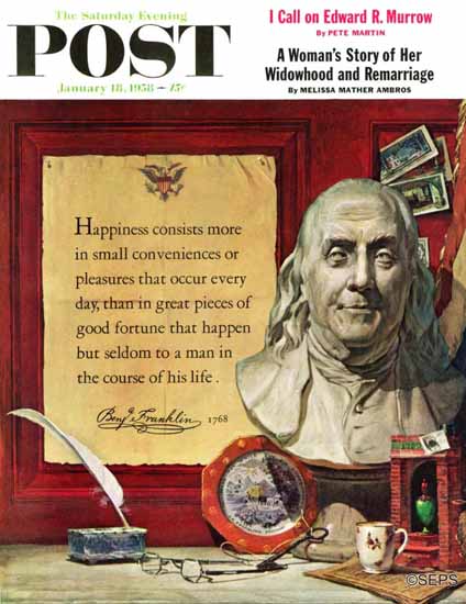 Stanley Meltzoff Saturday Evening Post Benjamin Franklin 1958_01_18 | The Saturday Evening Post Graphic Art Covers 1931-1969