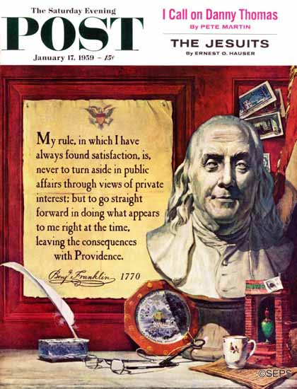 Stanley Meltzoff Saturday Evening Post Benjamin Franklin 1959_01_17 | The Saturday Evening Post Graphic Art Covers 1931-1969