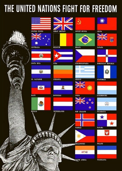 Statue Of Liberty And Flags United Nations Fight | Vintage War Propaganda Posters 1891-1970