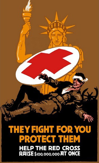 Statue Of Liberty Red Cross Shield They Fight | Vintage War Propaganda Posters 1891-1970