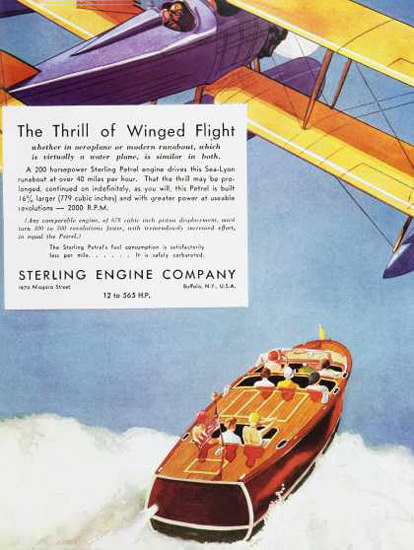 Sterling Engine Co Thrill Of Winged Flight 1930s | Vintage Ad and Cover Art 1891-1970