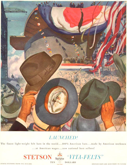 Stetson Hats Vita-Felts Ship Naming 1941 | Vintage Ad and Cover Art 1891-1970