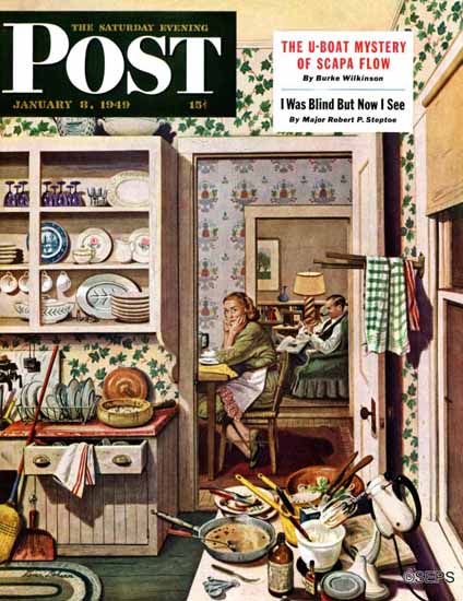 Stevan Dohanos Saturday Evening Post After Dinner Dishes 1949_01_08 | The Saturday Evening Post Graphic Art Covers 1931-1969