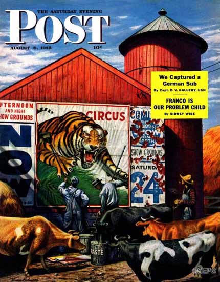 Stevan Dohanos Saturday Evening Post Barnside Circus Poster 1945_08_04 | The Saturday Evening Post Graphic Art Covers 1931-1969