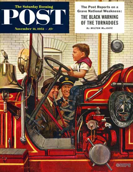 Stevan Dohanos Saturday Evening Post Boy on Fire Truck 1953_11_14 | The Saturday Evening Post Graphic Art Covers 1931-1969