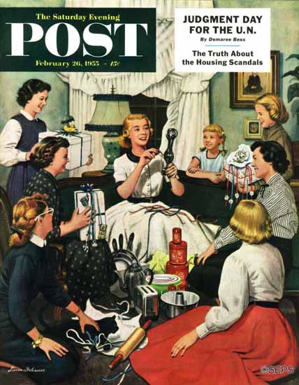 Stevan Dohanos Saturday Evening Post Bridal Shower 1955_02_26 | The Saturday Evening Post Graphic Art Covers 1931-1969