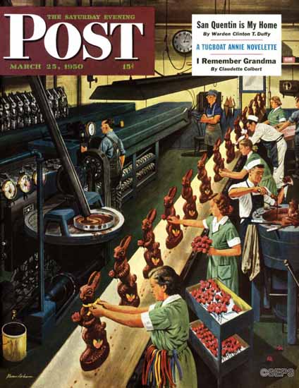 Stevan Dohanos Saturday Evening Post Chocolate Bunnies 1950_03_25 | The Saturday Evening Post Graphic Art Covers 1931-1969