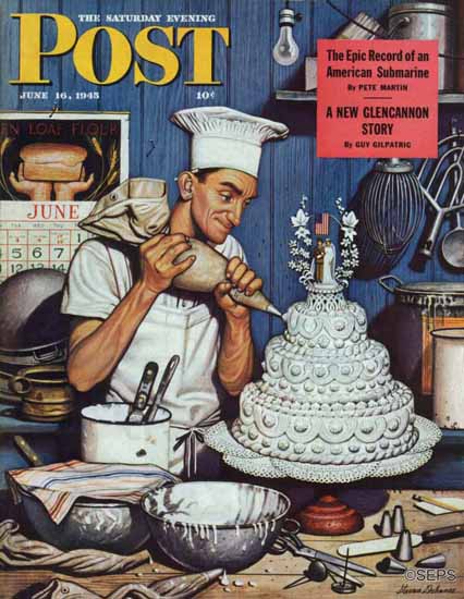 Stevan Dohanos Saturday Evening Post Icing Wedding Cake 1945_06_16 | The Saturday Evening Post Graphic Art Covers 1931-1969