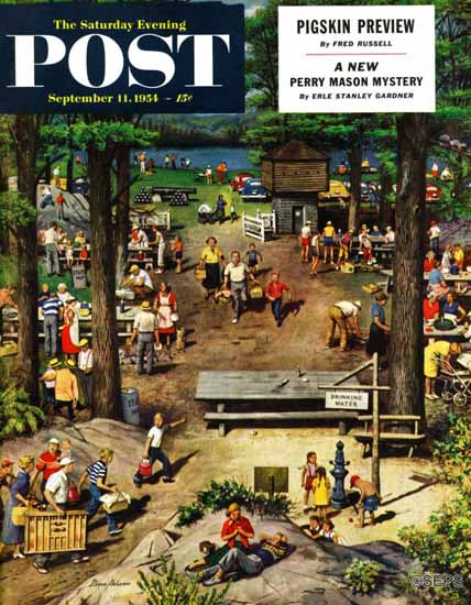 Stevan Dohanos Saturday Evening Post Labor Day Picnic 1954_09_11 | The Saturday Evening Post Graphic Art Covers 1931-1969