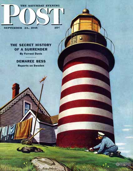 Stevan Dohanos Saturday Evening Post Lighthouse Keeper 1945_09_22 | The Saturday Evening Post Graphic Art Covers 1931-1969