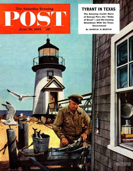 Stevan Dohanos Saturday Evening Post Lighthouse Keeper 1954_06_26 | The Saturday Evening Post Graphic Art Covers 1931-1969