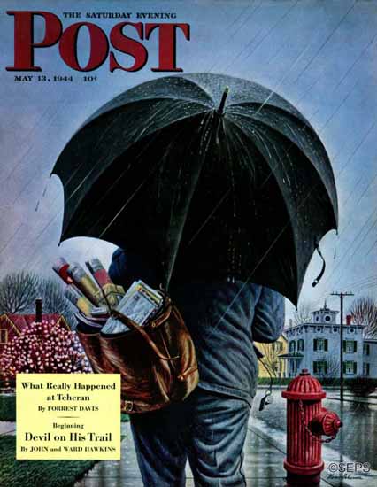 Stevan Dohanos Saturday Evening Post Mailman in the Rain 1944_05_13 | The Saturday Evening Post Graphic Art Covers 1931-1969