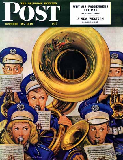 Stevan Dohanos Saturday Evening Post March Band Football 1946_10_19 | The Saturday Evening Post Graphic Art Covers 1931-1969