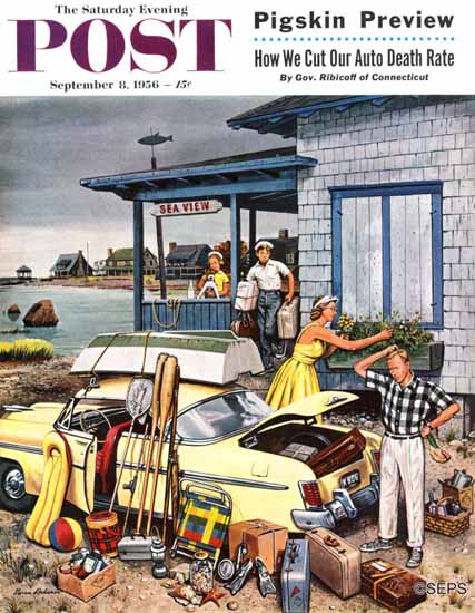 Stevan Dohanos Saturday Evening Post Packing the Car 1956_09_08 | The Saturday Evening Post Graphic Art Covers 1931-1969