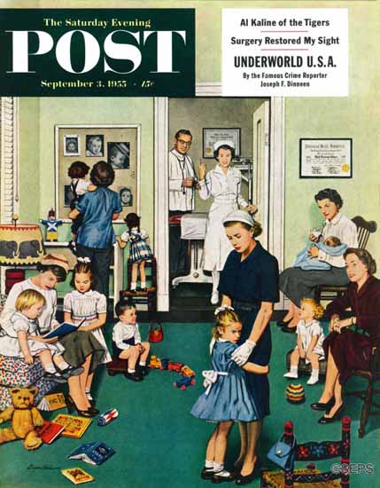 Stevan Dohanos Saturday Evening Post Separation Anxiety 1955_09_03 | The Saturday Evening Post Graphic Art Covers 1931-1969