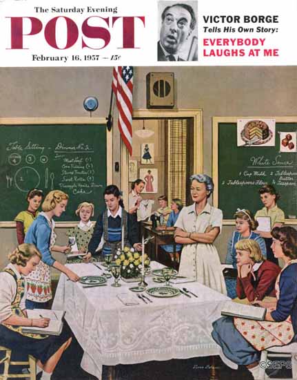 Stevan Dohanos Saturday Evening Post Setting the Table 1957_02_16 | The Saturday Evening Post Graphic Art Covers 1931-1969