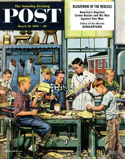 Stevan Dohanos Saturday Evening Post Shop Class 1955_03_19 | The Saturday Evening Post Graphic Art Covers 1931-1969