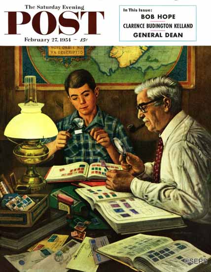 Stevan Dohanos Saturday Evening Post Stamp Collecting 1954_02_27 | The Saturday Evening Post Graphic Art Covers 1931-1969