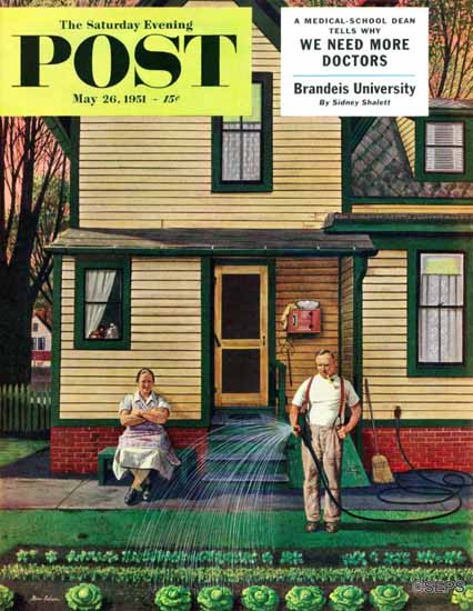 Stevan Dohanos Saturday Evening Post Tending the Garden 1951_05_26 | The Saturday Evening Post Graphic Art Covers 1931-1969