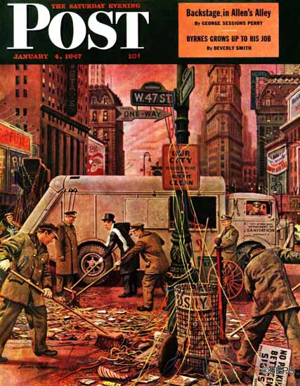 Stevan Dohanos Saturday Evening Post Times Square Cleanup 1947_01_04 | The Saturday Evening Post Graphic Art Covers 1931-1969