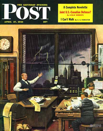 Stevan Dohanos Saturday Evening Post Weatherman Right 1946_04_27 | The Saturday Evening Post Graphic Art Covers 1931-1969