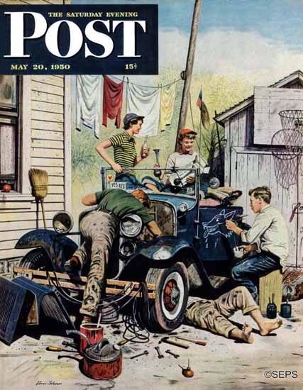 Stevan Dohanos Saturday Evening Post Working on the Jalopy 1950_05_20 | The Saturday Evening Post Graphic Art Covers 1931-1969