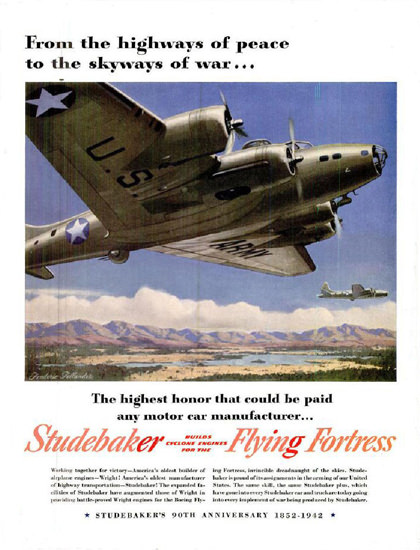 Studebaker 1942 Flying Fortress Highest Honor | Vintage War Propaganda Posters 1891-1970