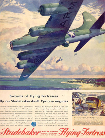 Studebaker Cyclone Engines Flying Fortress 1943 | Vintage War Propaganda Posters 1891-1970